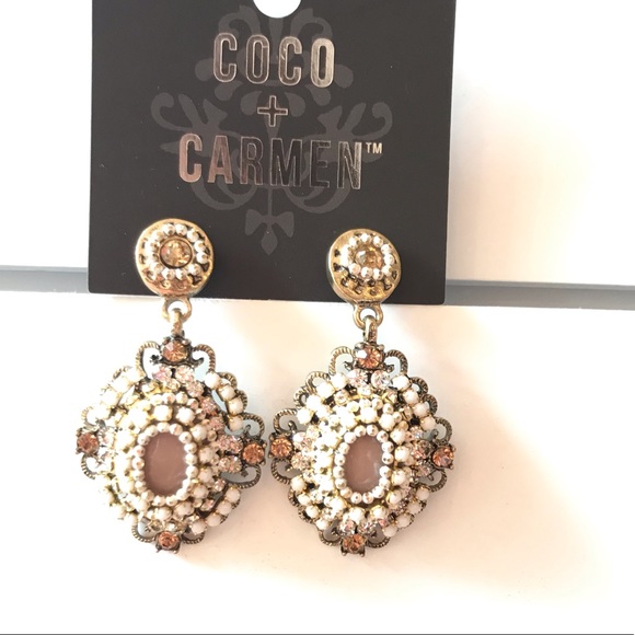 Coco Carmen Women Drop Earrings Gold Clr/Wht Beads - Picture 2 of 8